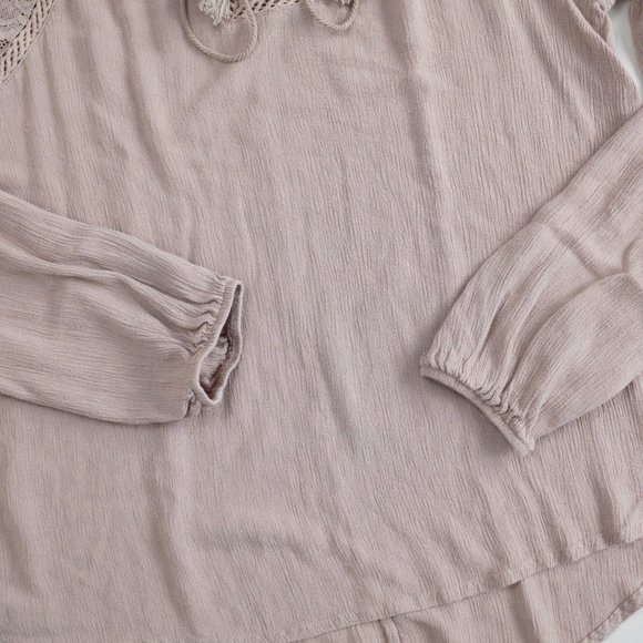 Knox Rose Long Sleeve Blouse Top Women Size S Rayon Dusty Pink Laced Boho Flowy - Picture 6 of 11